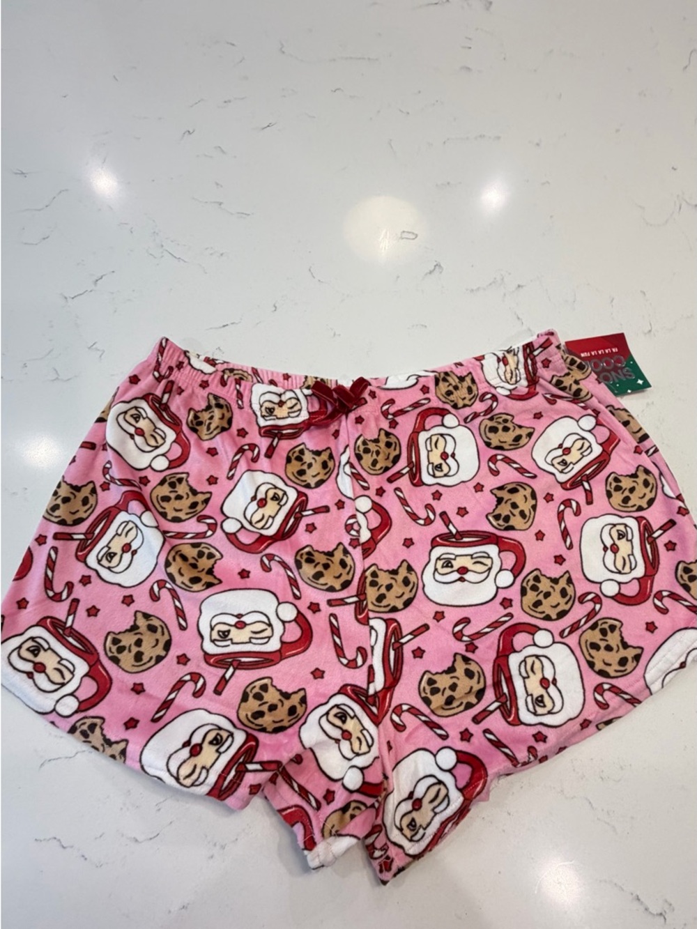 NWT Women's High-Waist Pink Holiday Lounge Shorts with Santa Print